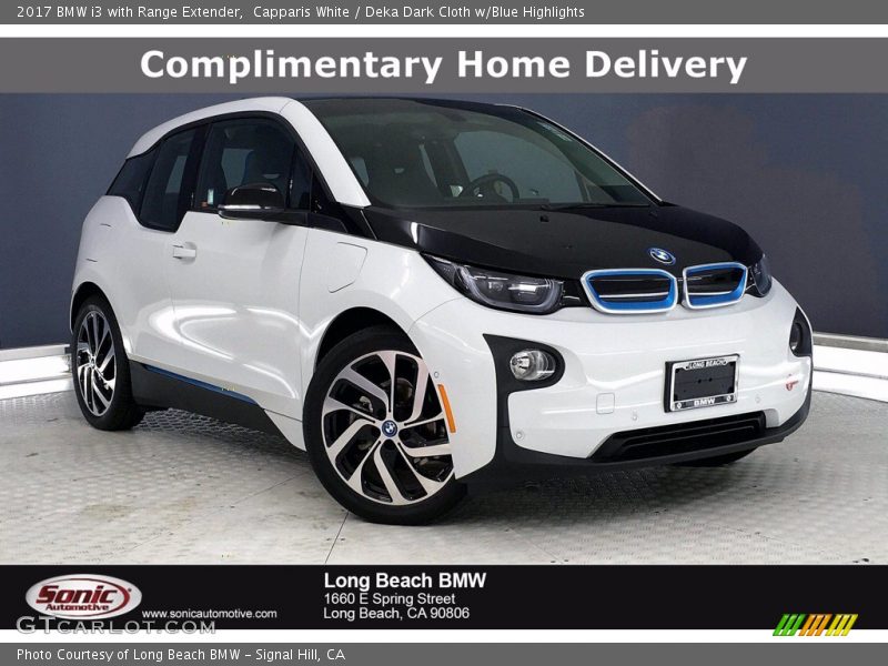 Capparis White / Deka Dark Cloth w/Blue Highlights 2017 BMW i3 with Range Extender