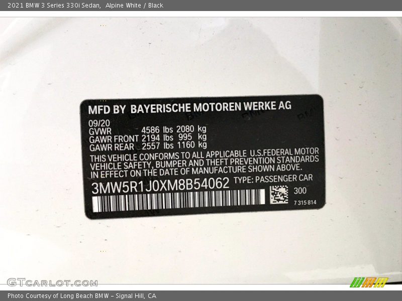 Alpine White / Black 2021 BMW 3 Series 330i Sedan