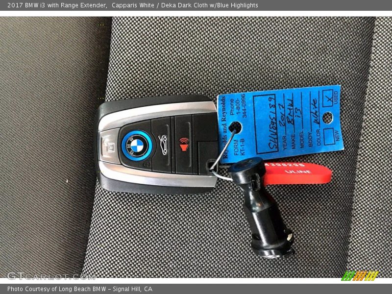Capparis White / Deka Dark Cloth w/Blue Highlights 2017 BMW i3 with Range Extender