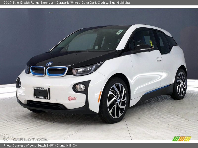 Capparis White / Deka Dark Cloth w/Blue Highlights 2017 BMW i3 with Range Extender