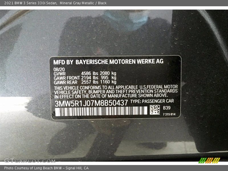 2021 3 Series 330i Sedan Mineral Gray Metallic Color Code B39