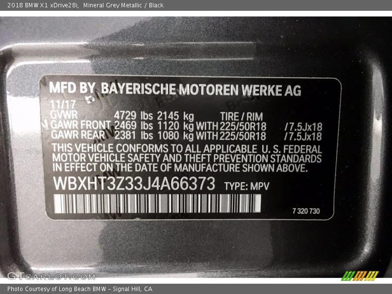 Mineral Grey Metallic / Black 2018 BMW X1 xDrive28i