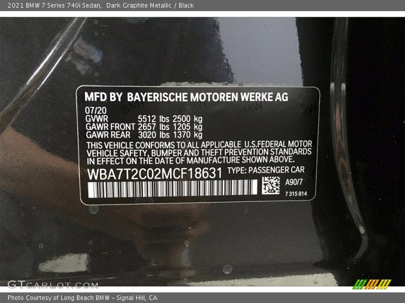 2021 7 Series 740i Sedan Dark Graphite Metallic Color Code A90