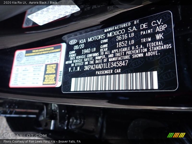 Aurora Black / Black 2020 Kia Rio LX