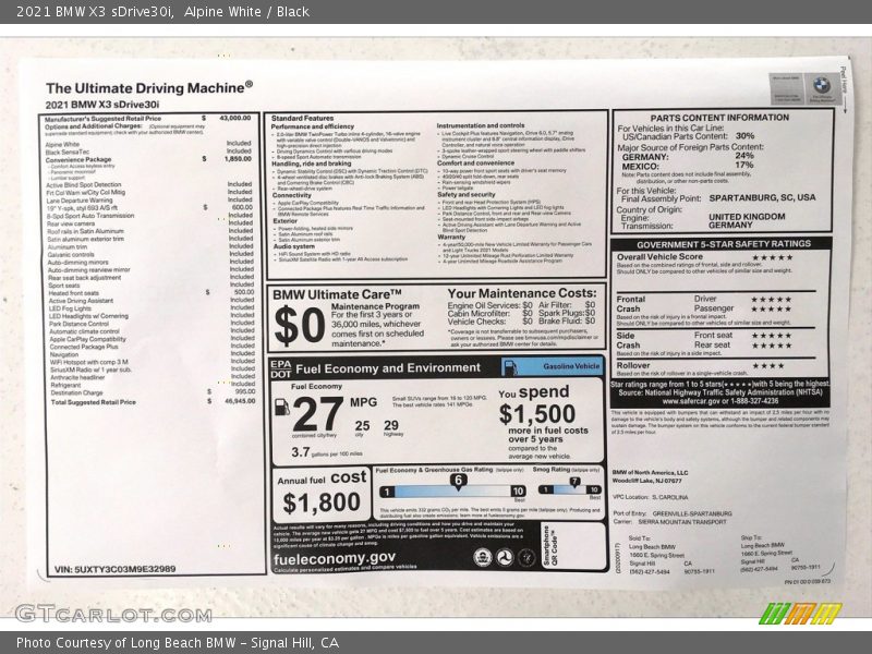 Alpine White / Black 2021 BMW X3 sDrive30i