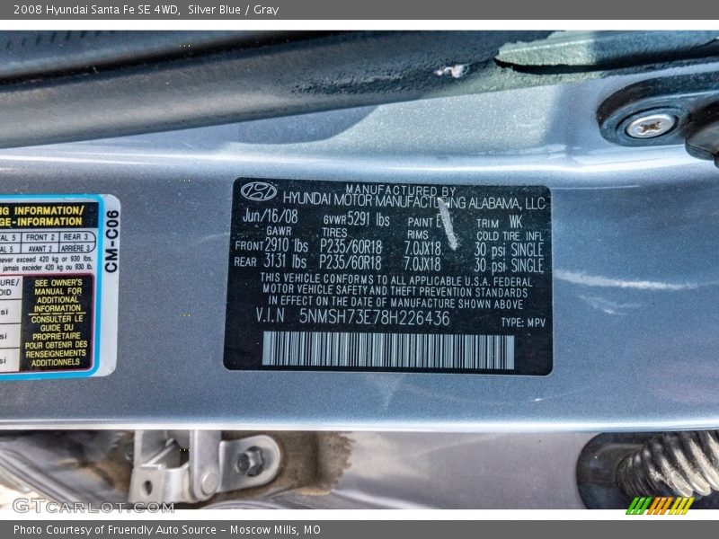 Silver Blue / Gray 2008 Hyundai Santa Fe SE 4WD