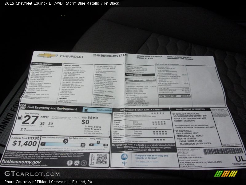  2019 Equinox LT AWD Window Sticker