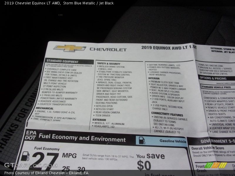  2019 Equinox LT AWD Window Sticker