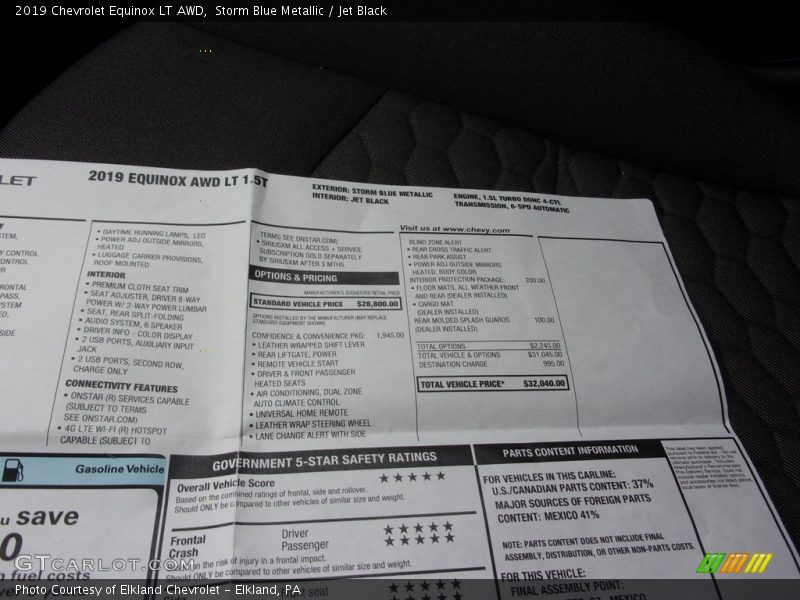  2019 Equinox LT AWD Window Sticker