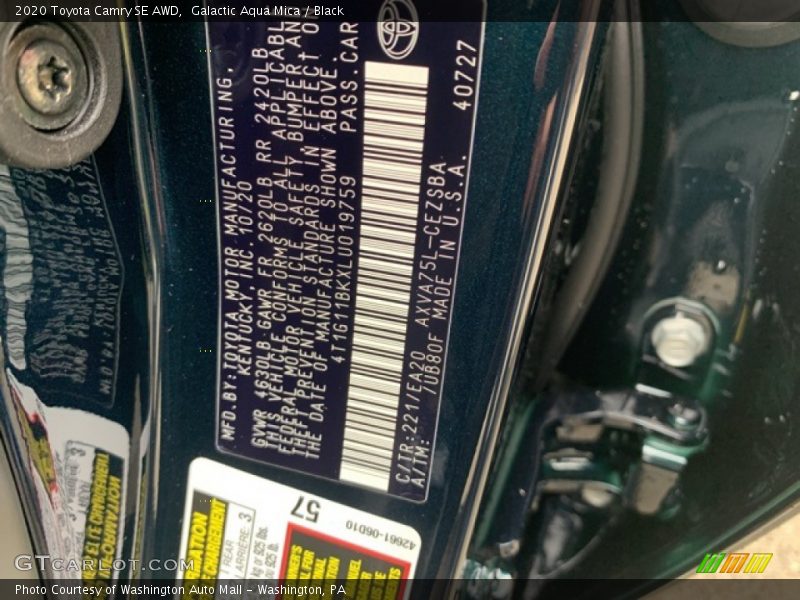 Galactic Aqua Mica / Black 2020 Toyota Camry SE AWD