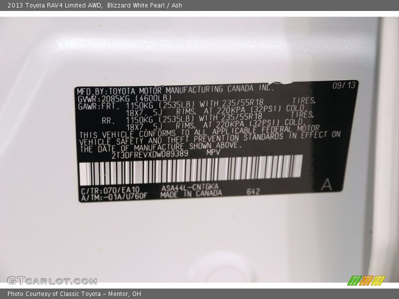 Blizzard White Pearl / Ash 2013 Toyota RAV4 Limited AWD
