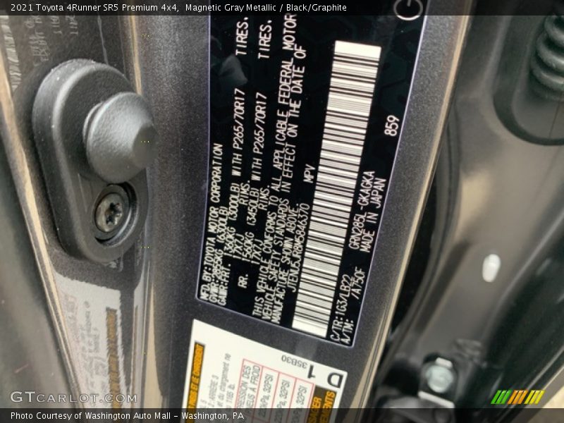 Magnetic Gray Metallic / Black/Graphite 2021 Toyota 4Runner SR5 Premium 4x4