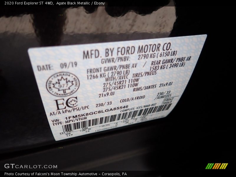 Agate Black Metallic / Ebony 2020 Ford Explorer ST 4WD
