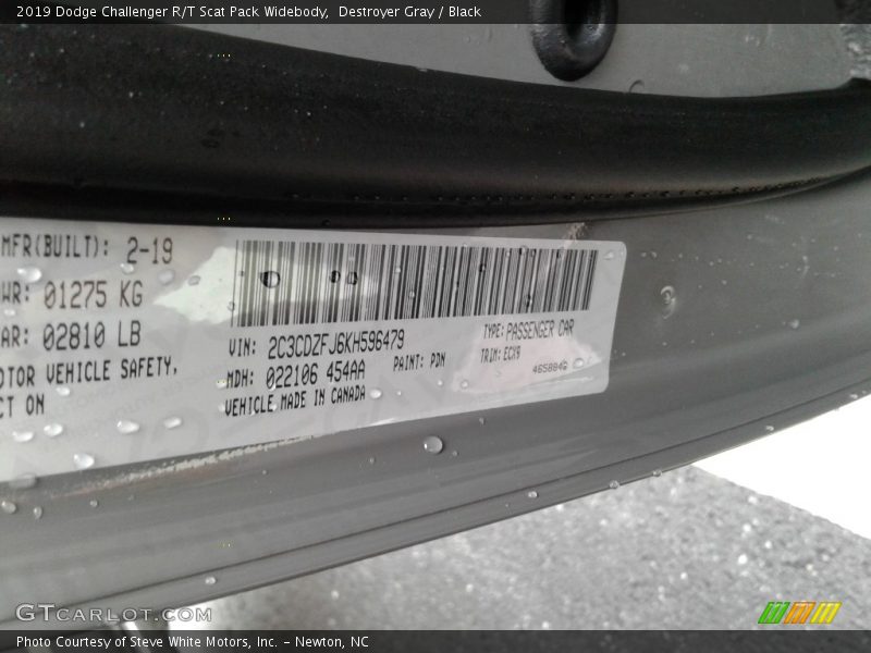 Destroyer Gray / Black 2019 Dodge Challenger R/T Scat Pack Widebody