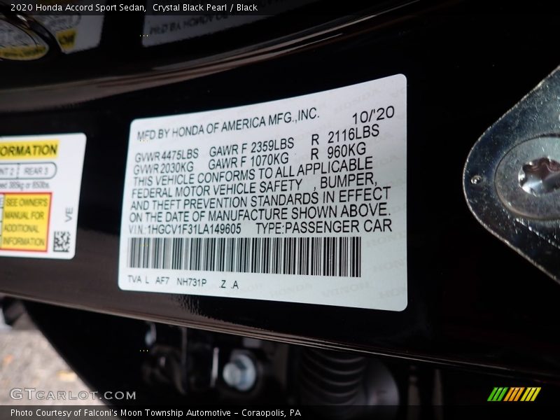 Crystal Black Pearl / Black 2020 Honda Accord Sport Sedan