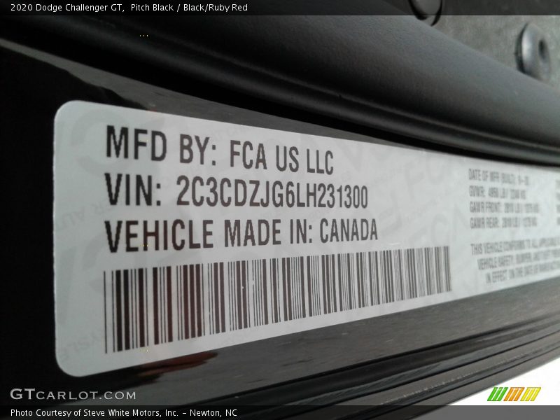 Pitch Black / Black/Ruby Red 2020 Dodge Challenger GT