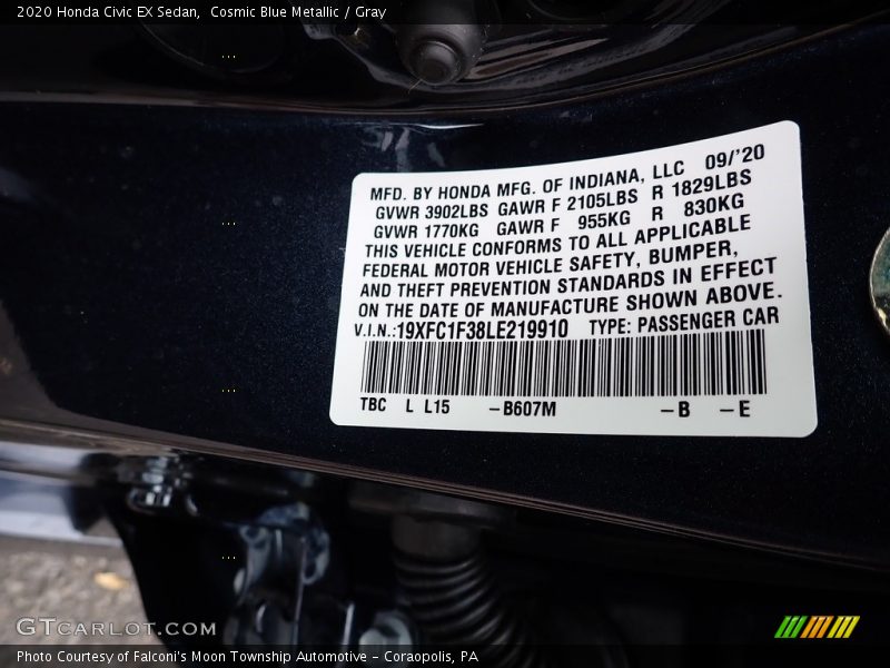 2020 Civic EX Sedan Cosmic Blue Metallic Color Code B607M