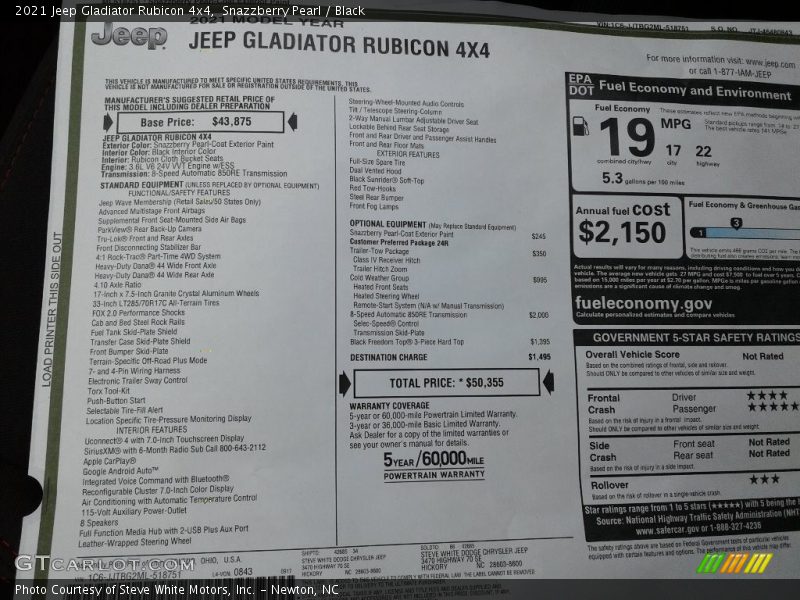  2021 Gladiator Rubicon 4x4 Window Sticker