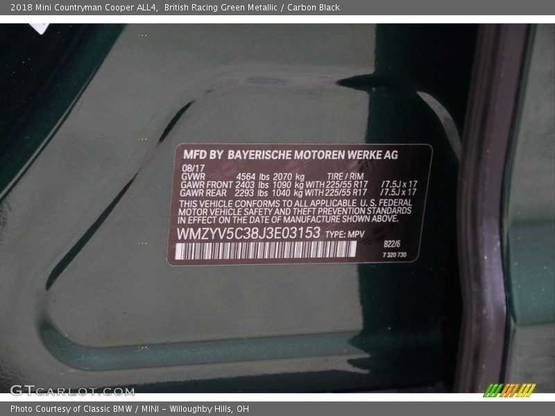 British Racing Green Metallic / Carbon Black 2018 Mini Countryman Cooper ALL4