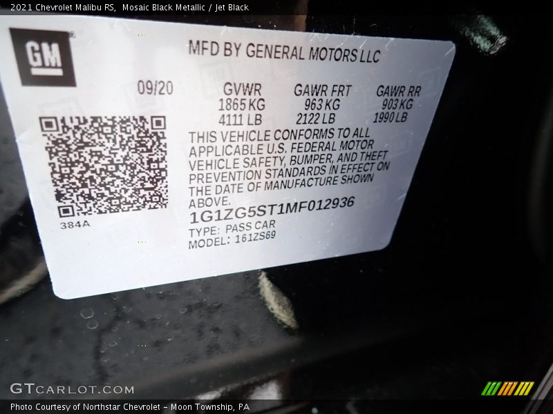 Mosaic Black Metallic / Jet Black 2021 Chevrolet Malibu RS