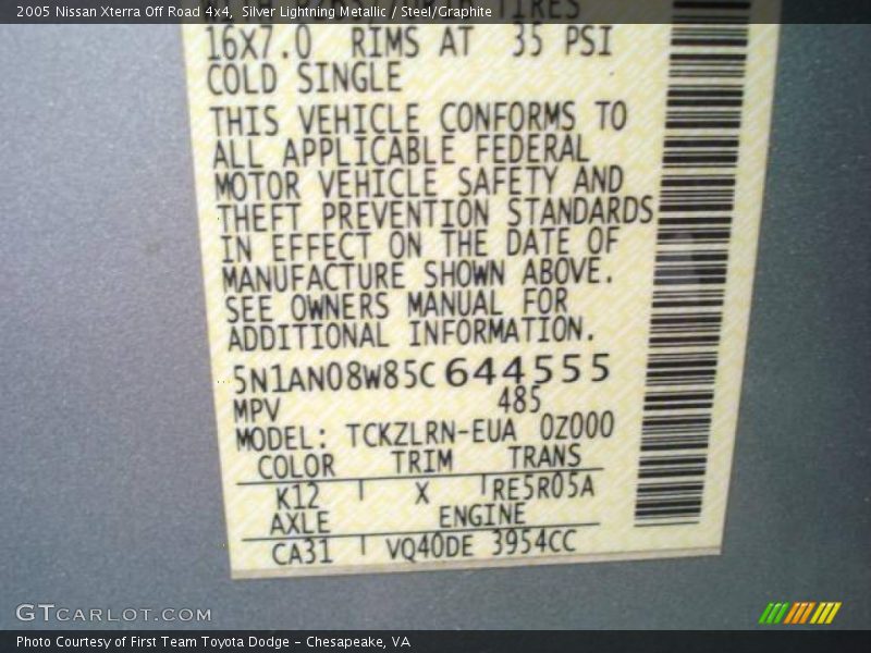 Silver Lightning Metallic / Steel/Graphite 2005 Nissan Xterra Off Road 4x4