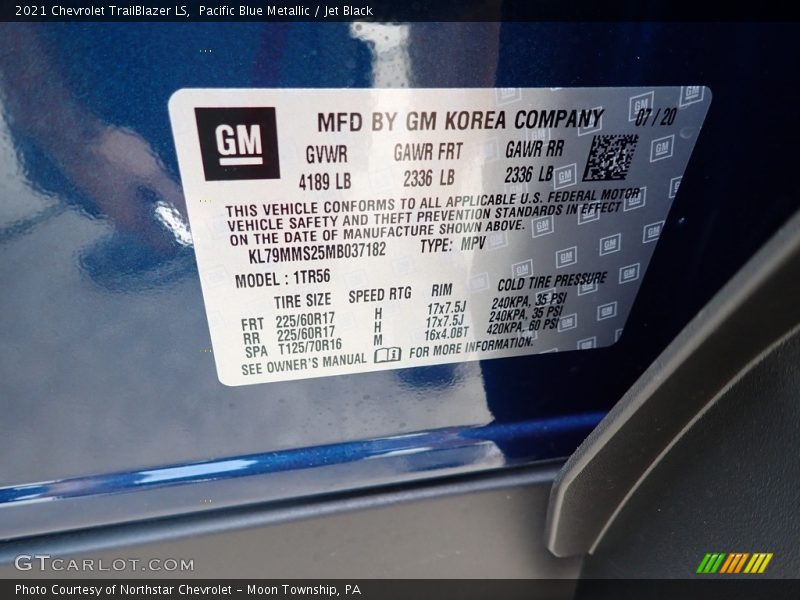 Pacific Blue Metallic / Jet Black 2021 Chevrolet TrailBlazer LS