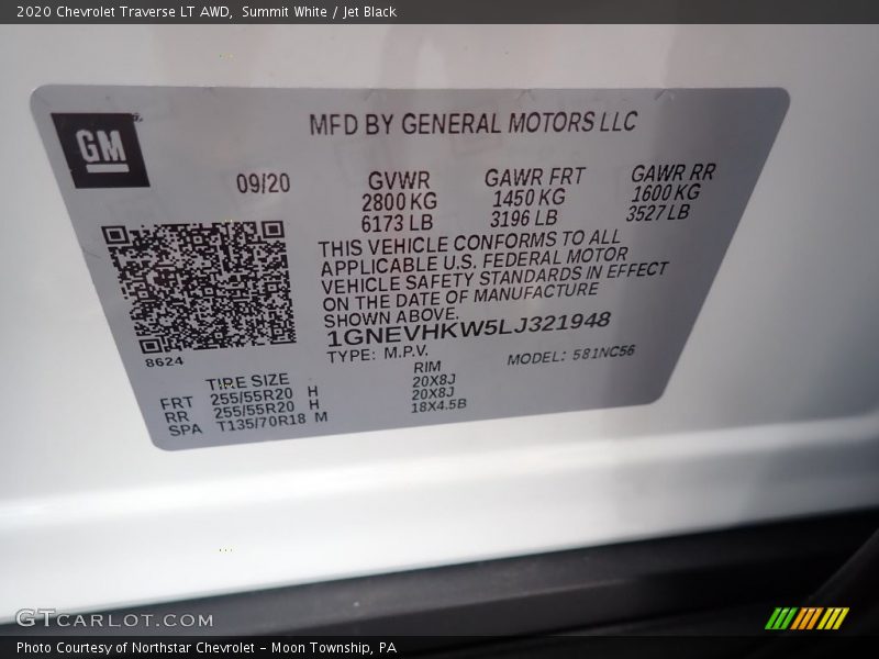 Summit White / Jet Black 2020 Chevrolet Traverse LT AWD