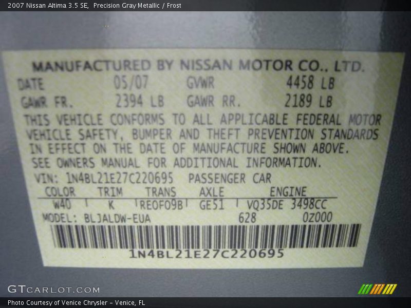 Precision Gray Metallic / Frost 2007 Nissan Altima 3.5 SE