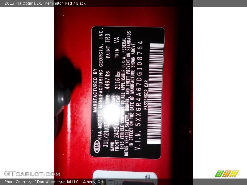Remington Red / Black 2013 Kia Optima SX