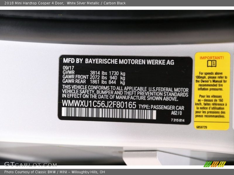 White Silver Metallic / Carbon Black 2018 Mini Hardtop Cooper 4 Door