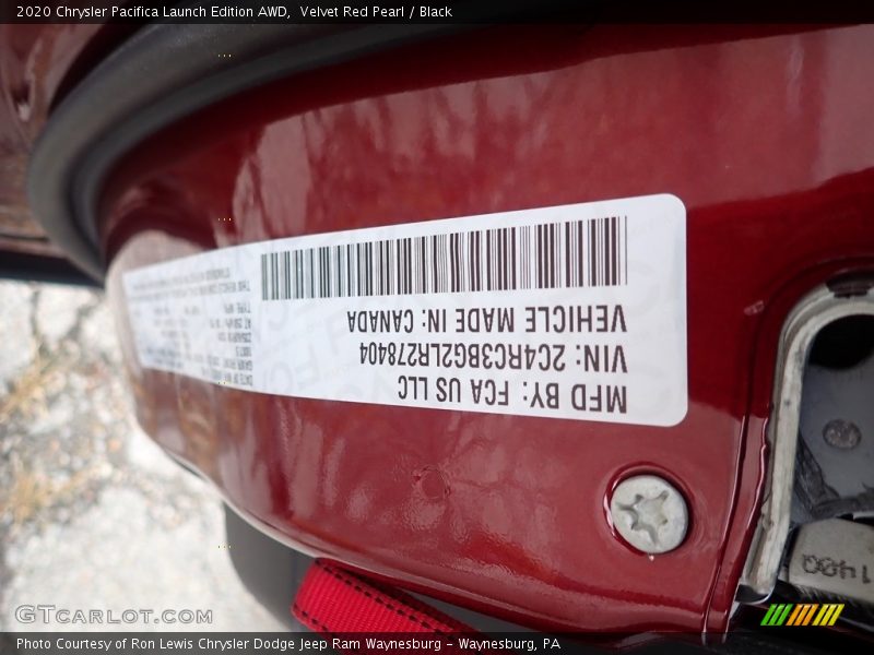 Velvet Red Pearl / Black 2020 Chrysler Pacifica Launch Edition AWD