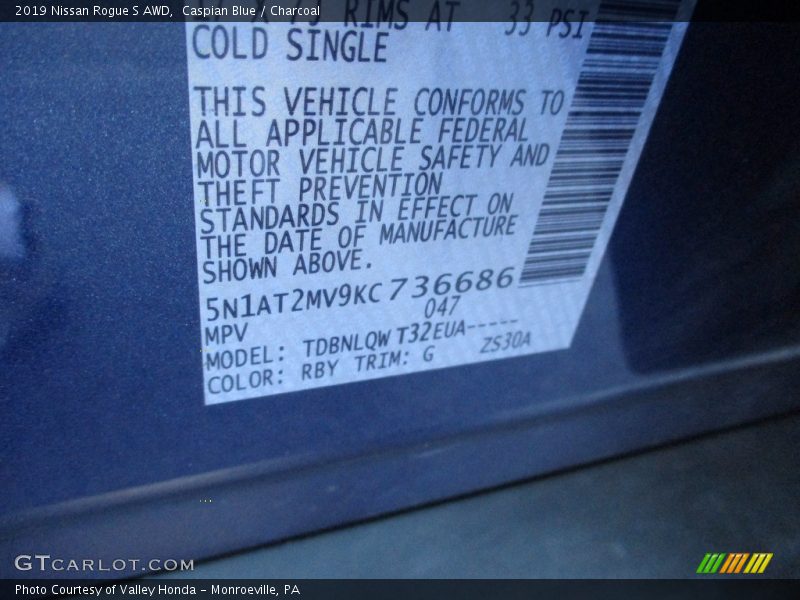 Caspian Blue / Charcoal 2019 Nissan Rogue S AWD