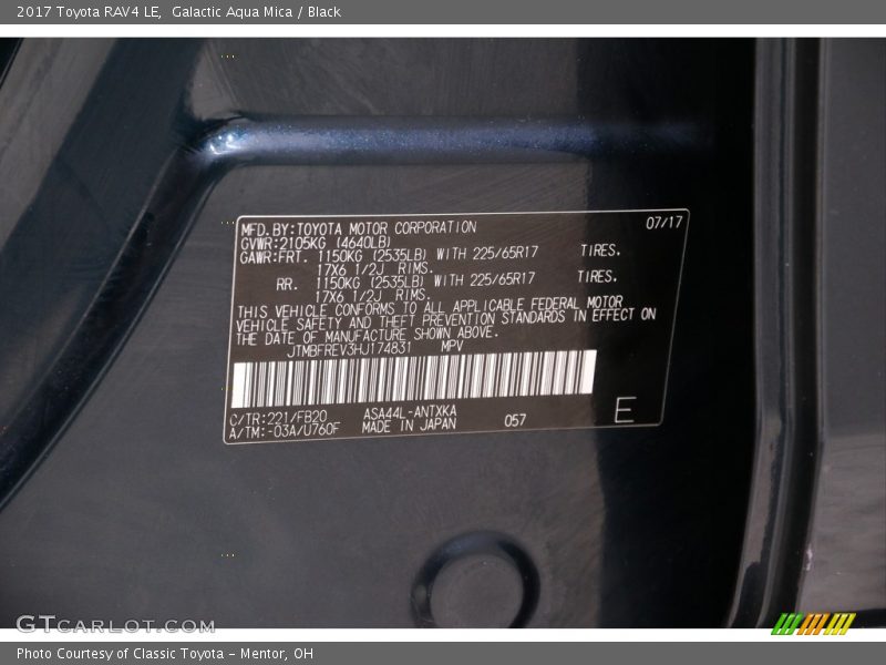 Galactic Aqua Mica / Black 2017 Toyota RAV4 LE