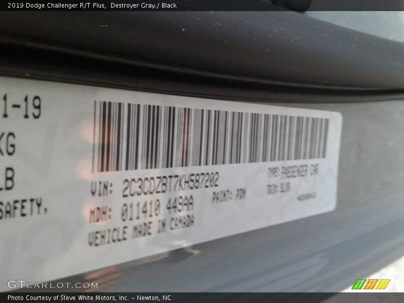 Destroyer Gray / Black 2019 Dodge Challenger R/T Plus