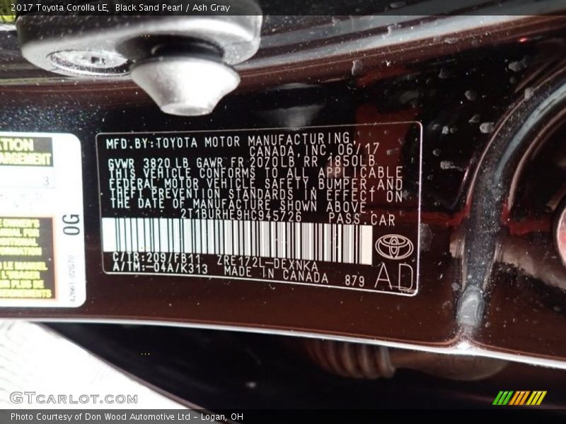 Black Sand Pearl / Ash Gray 2017 Toyota Corolla LE