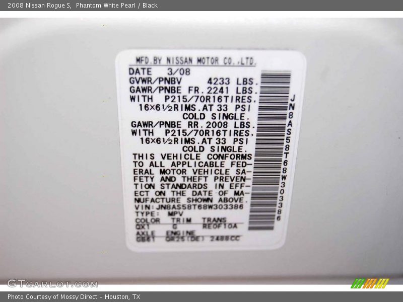 Phantom White Pearl / Black 2008 Nissan Rogue S