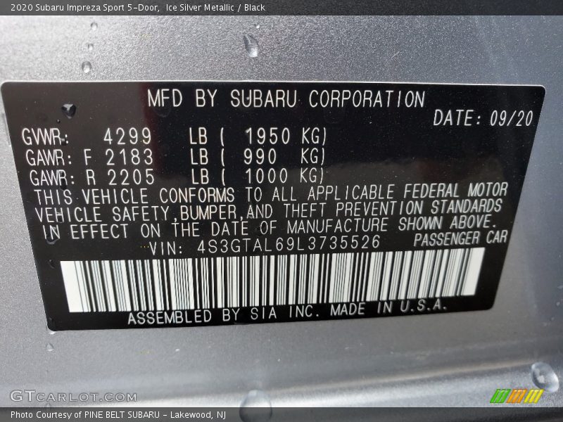 Ice Silver Metallic / Black 2020 Subaru Impreza Sport 5-Door