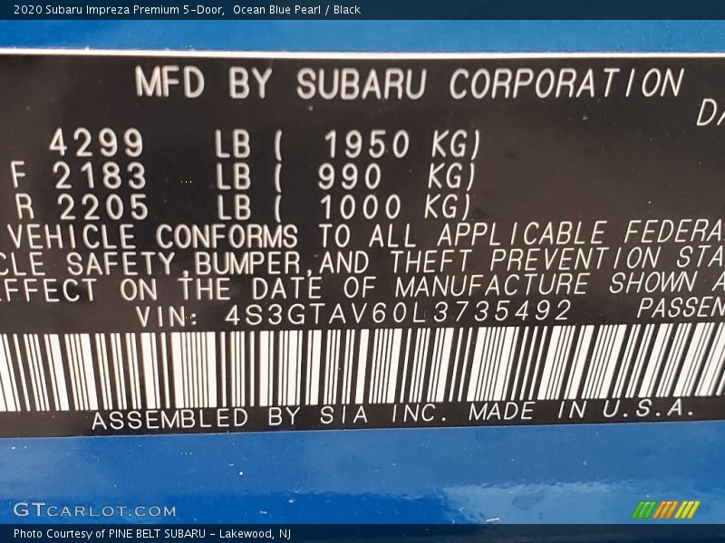 Ocean Blue Pearl / Black 2020 Subaru Impreza Premium 5-Door