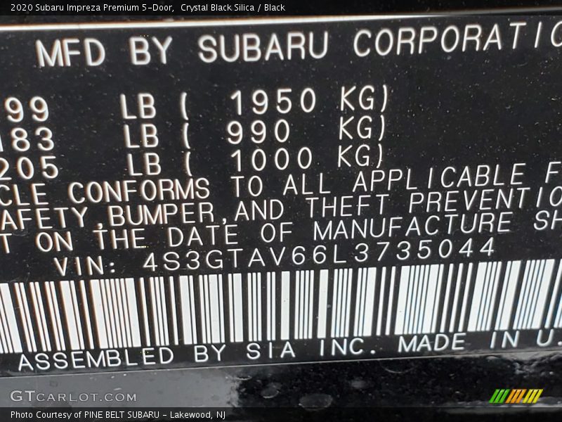 Crystal Black Silica / Black 2020 Subaru Impreza Premium 5-Door