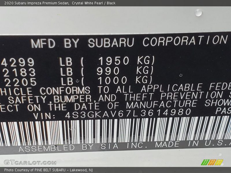 Crystal White Pearl / Black 2020 Subaru Impreza Premium Sedan