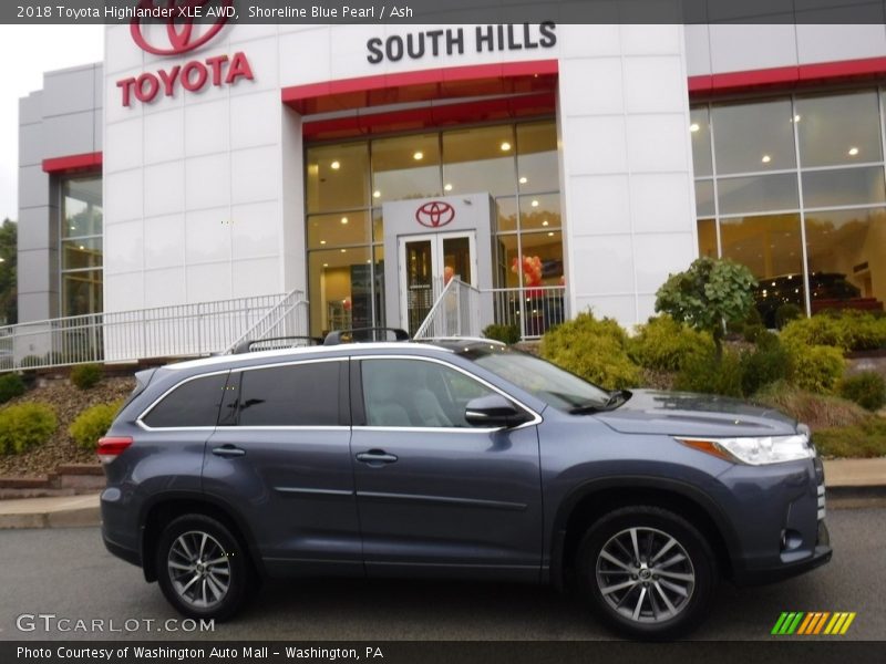 Shoreline Blue Pearl / Ash 2018 Toyota Highlander XLE AWD