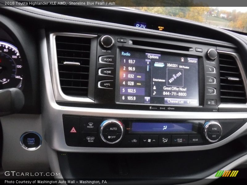Shoreline Blue Pearl / Ash 2018 Toyota Highlander XLE AWD
