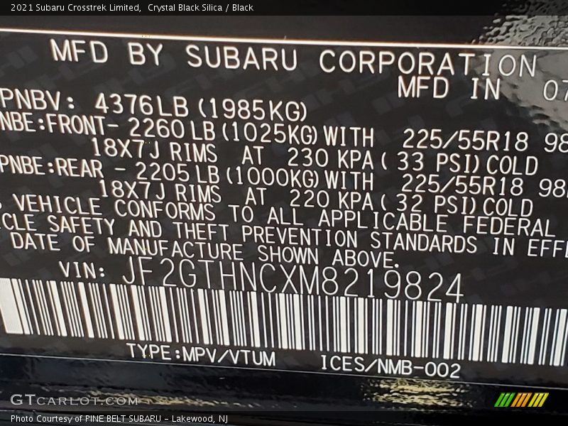 Crystal Black Silica / Black 2021 Subaru Crosstrek Limited