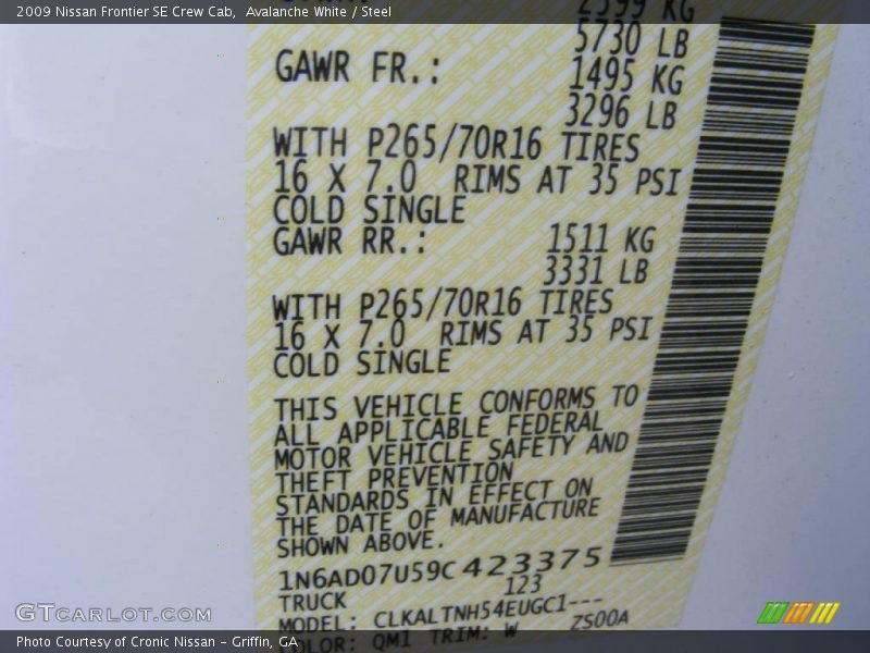 Avalanche White / Steel 2009 Nissan Frontier SE Crew Cab