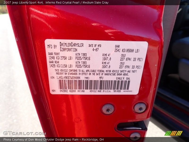Inferno Red Crystal Pearl / Medium Slate Gray 2007 Jeep Liberty Sport 4x4