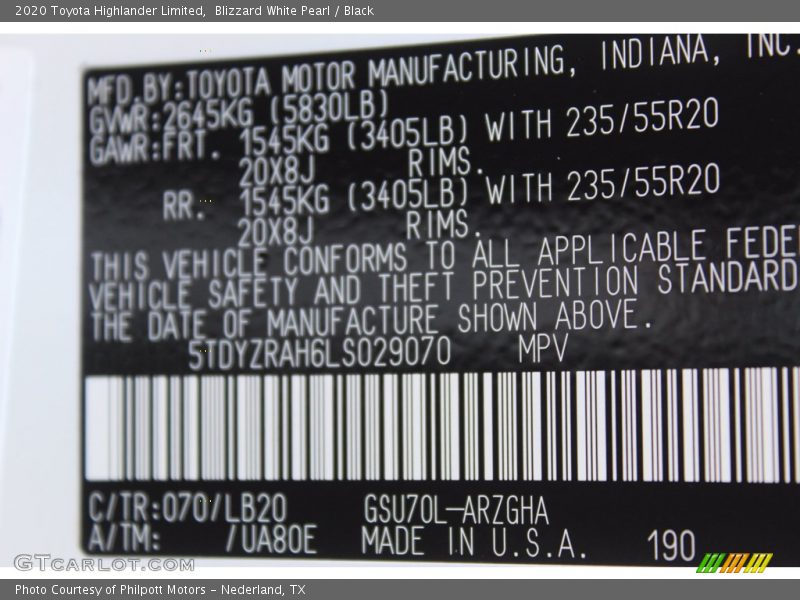 Blizzard White Pearl / Black 2020 Toyota Highlander Limited