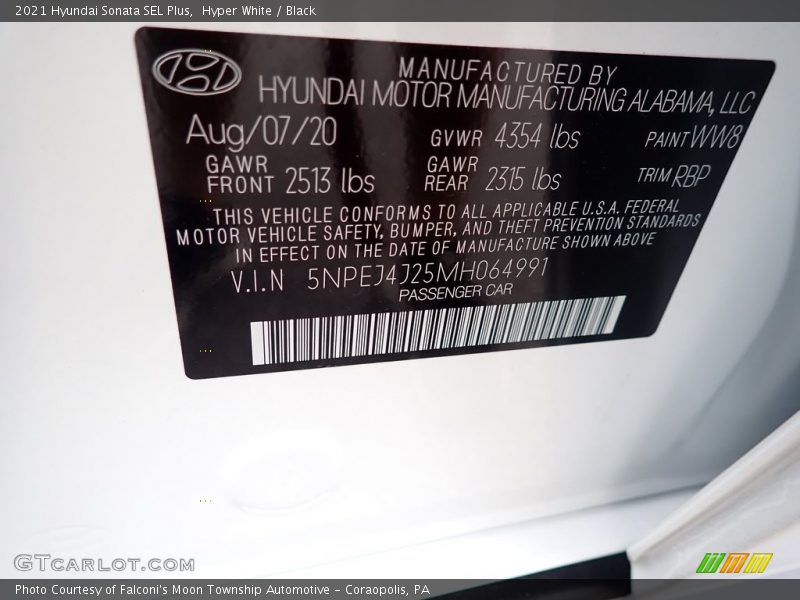 Hyper White / Black 2021 Hyundai Sonata SEL Plus