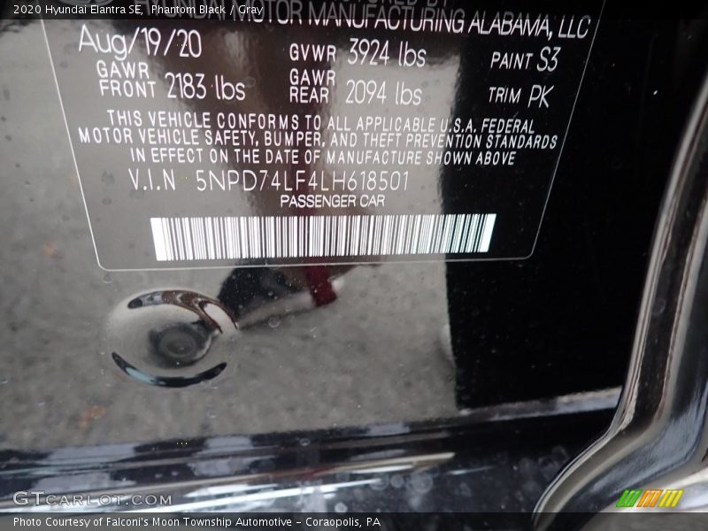 Phantom Black / Gray 2020 Hyundai Elantra SE