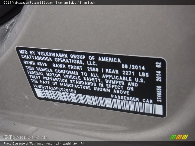Titanium Beige / Titan Black 2015 Volkswagen Passat SE Sedan