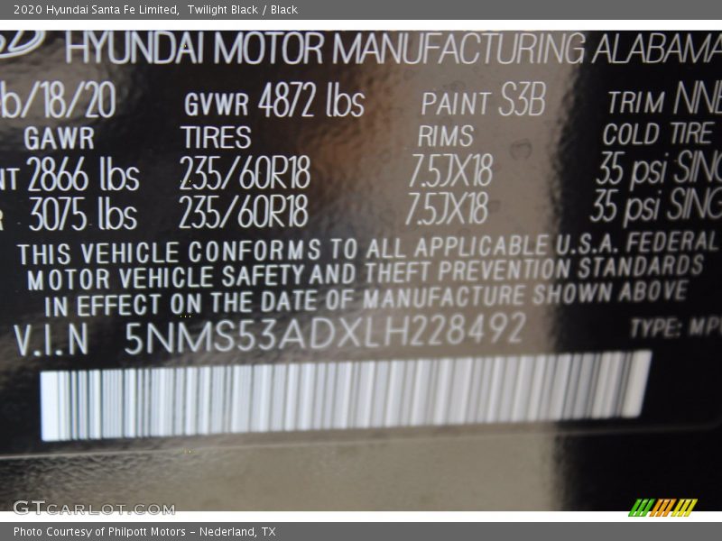 Twilight Black / Black 2020 Hyundai Santa Fe Limited